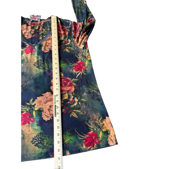 JOHNNY WAS Janie Bamboo Knit Floral Print V Neck 3/4 Sleeve Relaxed Top - Picture 7 of 11